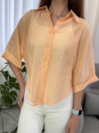 شومیز کراپ جلو گره ای ستی گالری پارچه شیشه ای چروک