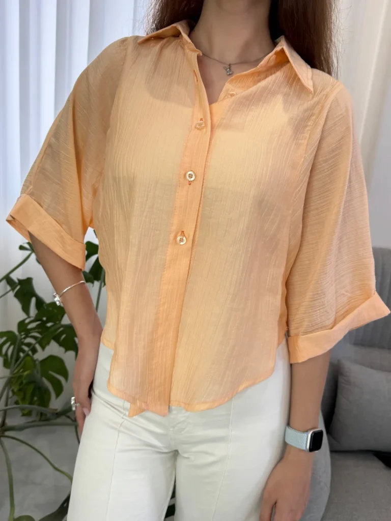 شومیز کراپ جلو گره ای ستی گالری پارچه شیشه ای چروک