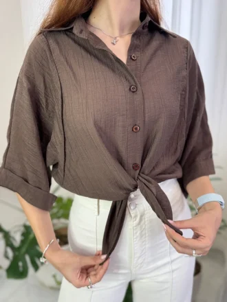 شومیز کراپ جلو گره ای ستی گالری پارچه شیشه ای چروک