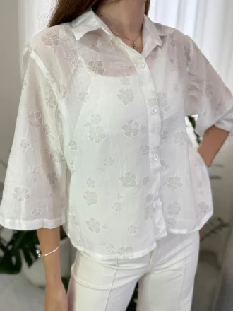 شومیز کراپ شیشه ای گل دار زنانه ستی گالری